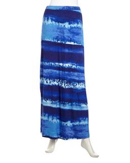 Dip Dyed Striped Stretch Maxi Skirt, Denim/Blue