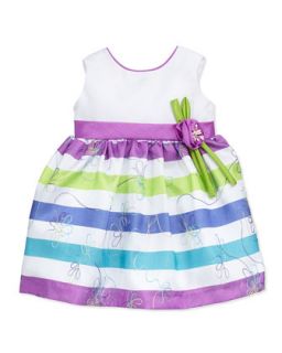 Striped Floral Embroidered Dress, Multi, 12 24 Months