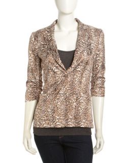 Cheetah Print Ruched Sleeve Jacket, Taupe