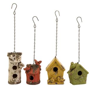 Ceramic Feathered Friends Bird Houses (set Of 4)