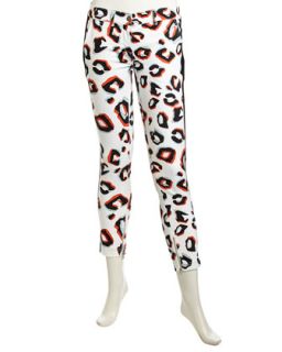 Leopard Print Skinny Twill Pants, White/Mand
