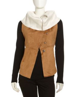 Faux Suede Vest with Military Collar, Camel