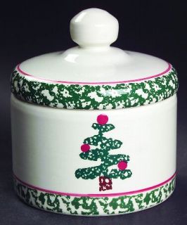 Furio Fuo5 Sugar Bowl & Lid, Fine China Dinnerware   Green Sponged Rim&Xmas Tree