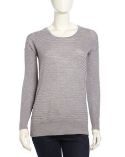 Rib Knit Wool Pullover Sweater, Heather Gray