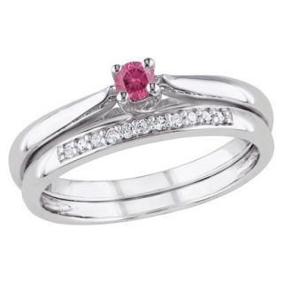 Tevolio 0.25 CT.T.W. Round Pink Diamond and White Diamond Prong Weeding Ring in