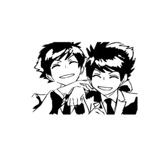 Two Laughing Guys Anime Vinyl Wall Art Decal (BlackDimensions 22 inches wide x 35 inches long )