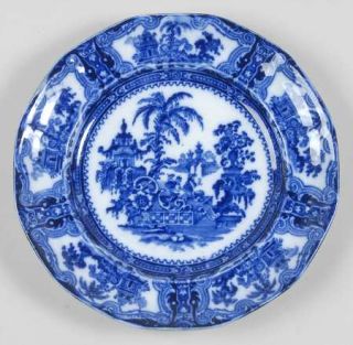 Adams China Kyber (Flow Blue,No Trim) Luncheon Plate, Fine China Dinnerware   Fl