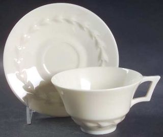 Lenox China Beltane White Flat Cup & Saucer Set, Fine China Dinnerware   White,