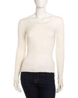 Smiles Ribbed Lace Neck Sweater, Ivory