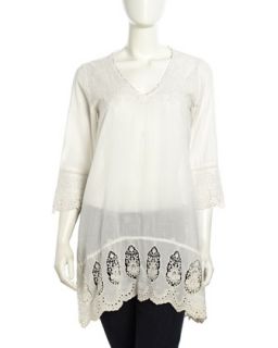 Floral Crochet Pattern Voile Tunic, Shell