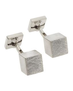 Brushed Silvertone Cube Cuff Links, Steel