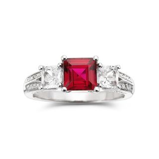 Lab Created Ruby & Diamond Accent Ring Sterling Silver, Womens