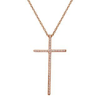 1/5 CT. T.W. Diamond 14K Rose Gold Over Sterling Silver Cross Pendant, Womens