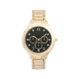 Womens Black Dial Crystal Accent Watch, Gold
