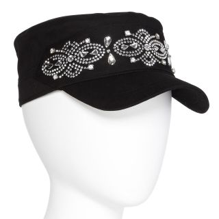 Scala Embroidered Cadet Cap, Black, Womens