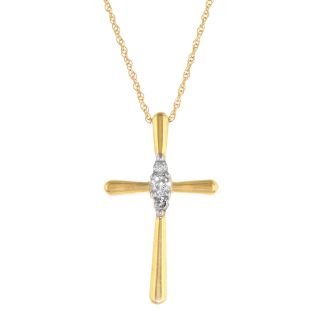 Diamond Accent 10K Yellow Gold Cross Pendant, Womens