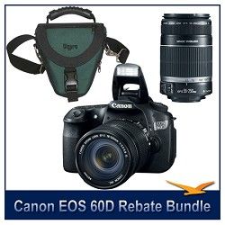 Canon EOS 60D Camera w/ 18 135mm & 55 250mm Lenses and Case Bundle