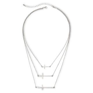 Silver Tone Triple Cross Necklace, Gray