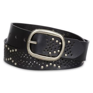 Studded Perforated Belt, Black, Womens