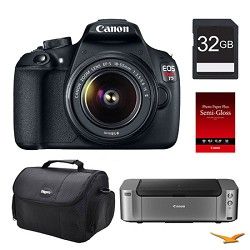 Canon EOS Rebel T5 18MP DSLR Camera w/ 18 55mm Lens, 32GB, Printer Kit