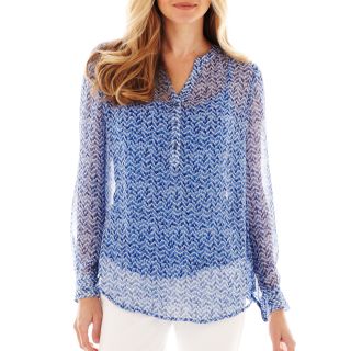 LIZ CLAIBORNE Long Sleeve Woven Henley Top with Cami, Blue