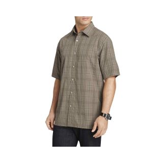 Van Heusen Short Sleeve Textured Plaid Shirt, Taupe Plaid, Mens