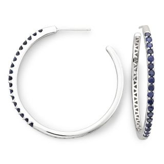 Lab Created Blue Sapphire Hoop Earrings, Womens
