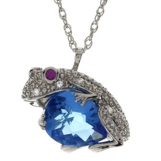 Lab Created Blue Topaz, Ruby & White Sapphire Frog Pendant, Womens