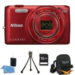 Nikon COOLPIX S6800 16MP 1080p HD Video Digital Camera Red 16GB Kit