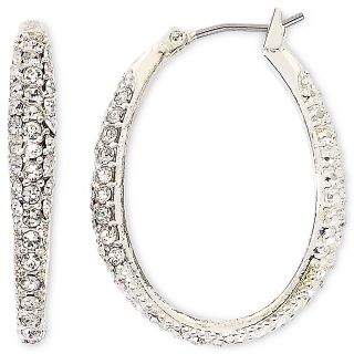MONET JEWELRY Monet Silver Tone Crystal Oval Hoop Earrings
