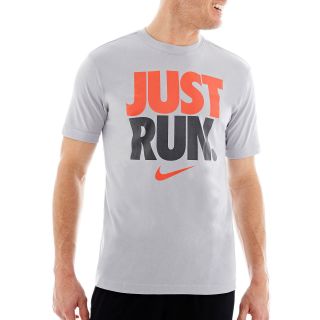 Nike Dri FIT Just Run Athletic Tee, Grey, Mens