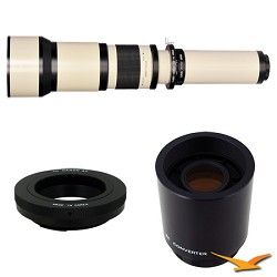 Rokinon 650 1300mm F8.0 F16.0 Zoom Lens for Canon EOS (White Body) Plus 2x Multi