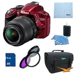 Nikon D3200 DX format Digital SLR Kit w/ 18 55mm DX VR Zoom Lens Pro Kit (Red)