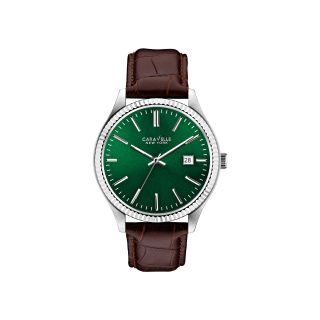 Caravelle New York Mens Green Round Dial & Leather Strap Watch