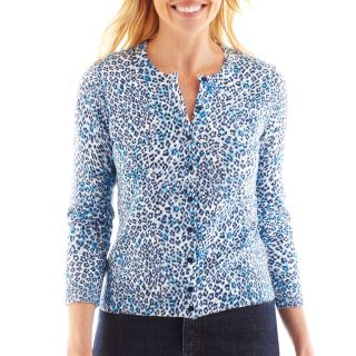 LIZ CLAIBORNE Long Sleeve Animal Print Cardigan Sweater   Talls, Blue, Womens