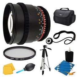 Rokinon 85mm T1.5 Aspherical Cine Lens and Filter Bundle for Canon EF Mount