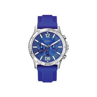 Caravelle New York Mens Blue Round Dial with Blue Rubber Strap Chronograph