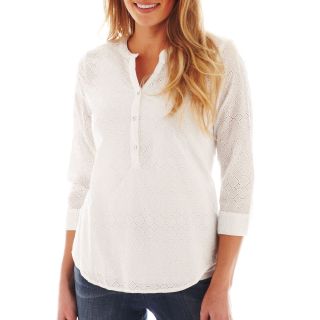 LIZ CLAIBORNE 3/4 Sleeve Eyelet Blouse, White