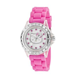 Hello Kitty Pink Rubber with Crystal Bezel Watch, Womens