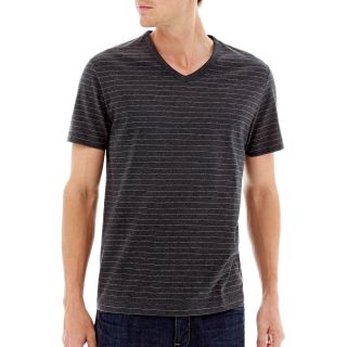 CLAIBORNE Fine Stripe Tee, Dk Charcoal Htr Cb, Mens