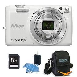 Nikon COOLPIX S6800 16MP 1080p HD Video Digital Camera White 8GB Kit