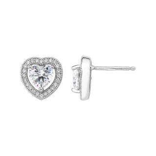 DiamonArt Cubic Zirconia Sterling Silver Heart Earrings, Womens