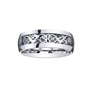Mens Comfort Fit Filigree Ring in Stainless Steel, White