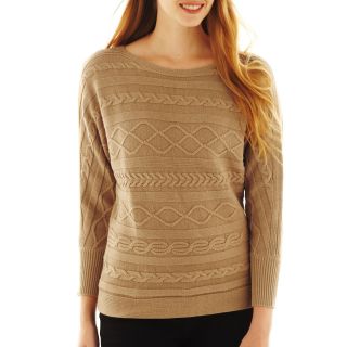 LIZ CLAIBORNE Long Sleeve Cable Sweater, Bisque, Womens