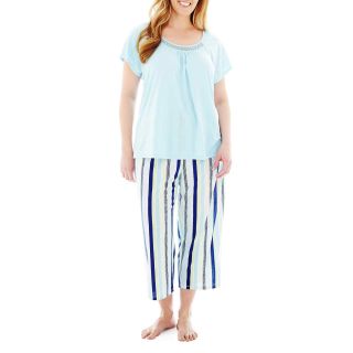 Earth Angels Short Sleeve Shirt and Capris Pajama Set   Plus, Blue, Womens