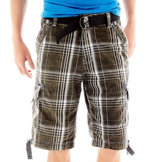 Chalc Plaid Cargo Shorts, Black, Mens
