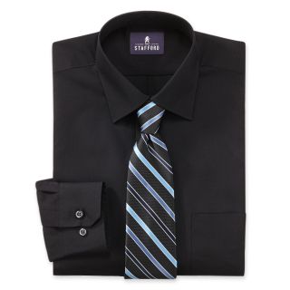 Stafford Shirt and Tie Set   Big and Tall, Black, Mens