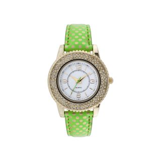Womens Neon Dot Strap Stone Accent Watch, Green