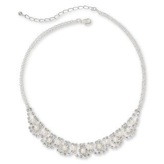 Vieste Rhinestone & Simulated Pearl Scalloped Necklace, White