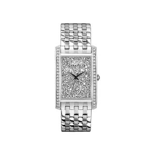 Caravelle New York Womens Rectangular Crystal Accent Watch